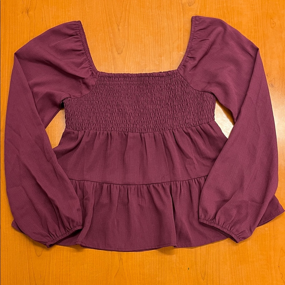 Paper Crane Plum Smocked Blouse